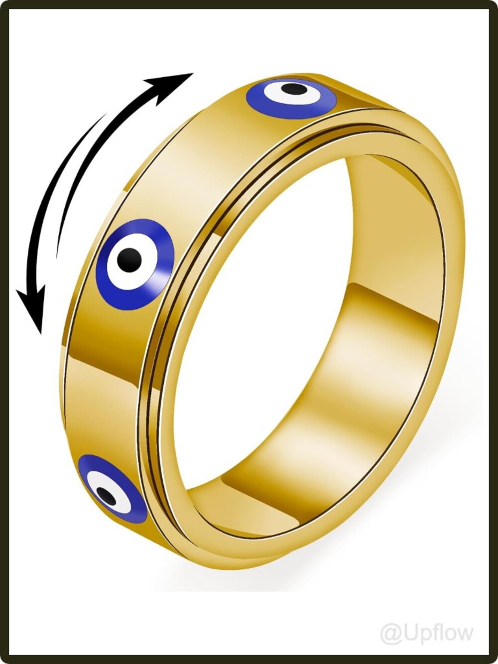 Women's Evil Eye Fidget Spinner Ring 18K Gold Plated Stainless Steel Size 7